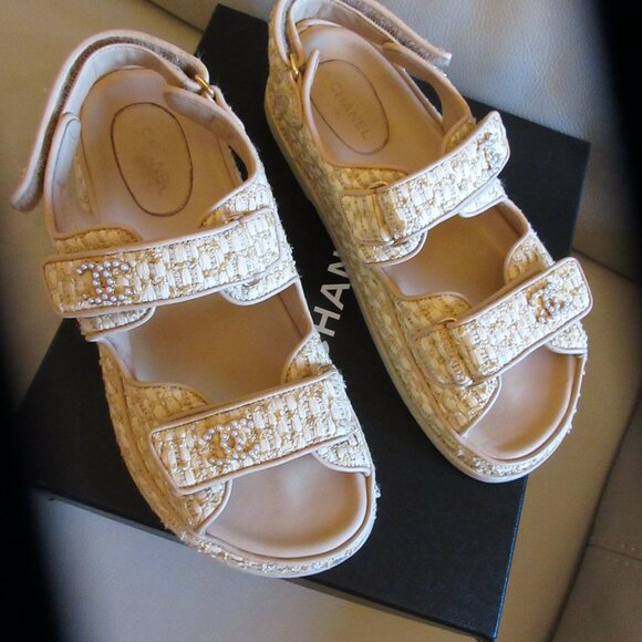 Chanel Tweed/Straw/Rattan Dad Sandals - Picture 11 of 11